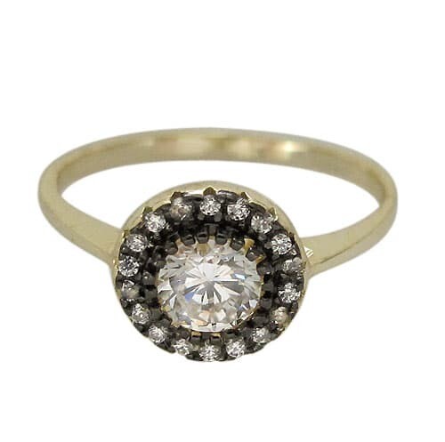 Sterling Silver With Gold, 7mm Cubic Zirconia Halo Ring