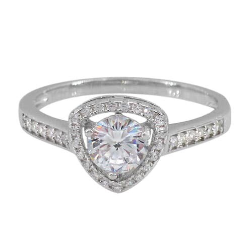 Sterling Silver With Rhodium, 6mm Cubic Zirconia Ring