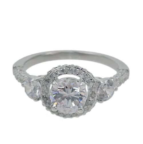 Sterling Silver With Rhodium Cubic Zirconia Ring, 9.5mm Width