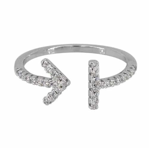 Sterling Silver With Rhodium, Arrow Ring With Cubic Zirconia, 8mm Width