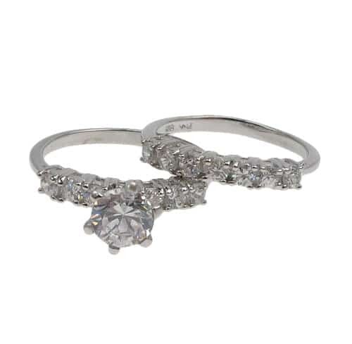 Sterling Silver With Rhodium, Ring Set With 7mm Cubic Zirconia, 3mm Band