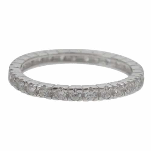 Sterling Silver With Rhodium, Cubic Zirconia Eternity Ring, 2mm Width