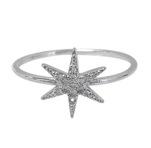 Sterling Silver With Rhodium, 11mm Star Ring With Cubic Zirconia