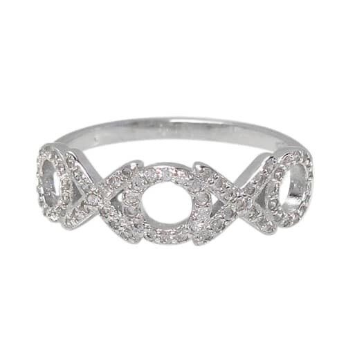 Sterling Silver With Rhodium, Oxoxo Ring With Cubic Zirconia, 6mm Width