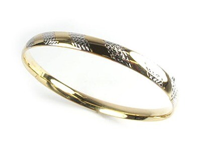 10K Yellow &amp; White Gold Diamond Cut Fancy Bangle Bracelet