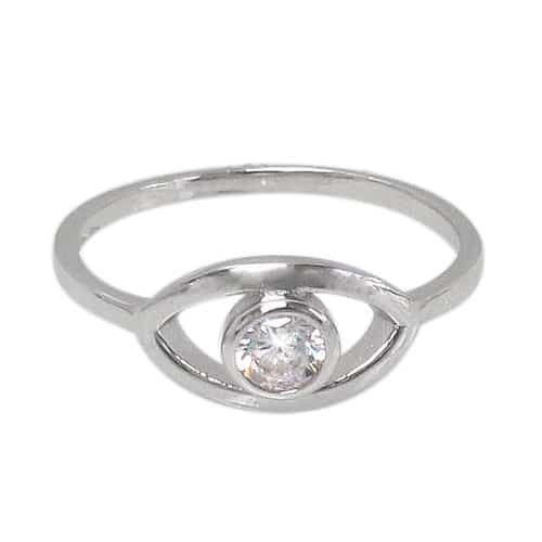Sterling Silver With Rhodium, Evil Eye Ring With 5mm Cubic Zirconia