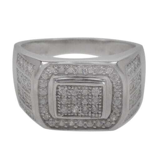 Sterling Silver With Rhodium, Cubic Zirconia Men’S Ring, 14mm Width