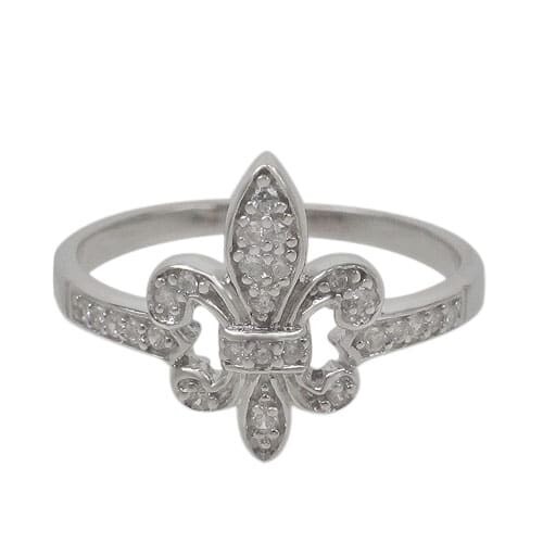 Sterling Silver With Rhodium, 14mm Fleur De Lis Ring With Cubic Zirconia