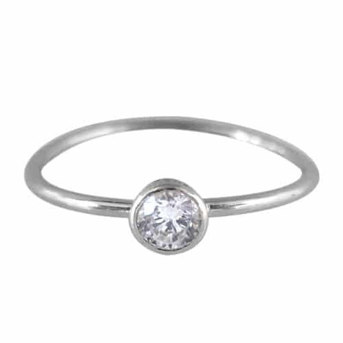 Sterling Silver With Rhodium, Stackable Ring With 5mm Cubic Zirconia