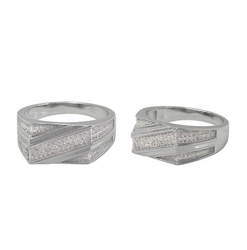 Sterling Silver With Rhodium, Cubic Zirconia Men’s Ring, 10mm Width