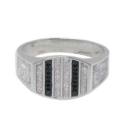 Sterling Silver With Rhodium, Cubic Zirconia Men’s Ring, 13mm Width