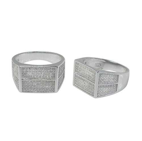 Sterling Silver With Rhodium, Cubic Zirconia Men’s Ring, 12mm Width