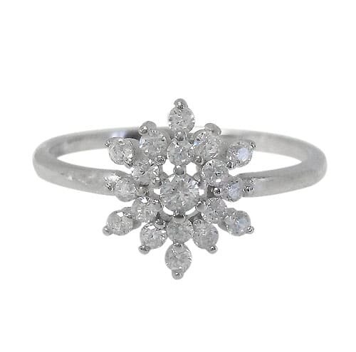 Sterling Silver With Rhodium, 12X10mm Snowflake Ring With Cubic Zirconia