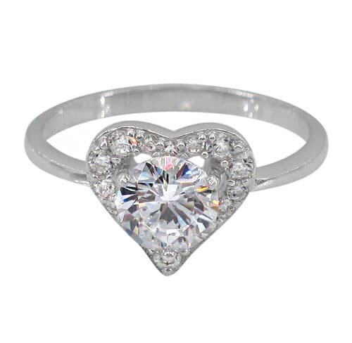 Sterling Silver With Rhodium, 11mm Heart Ring With Cubic Zirconia