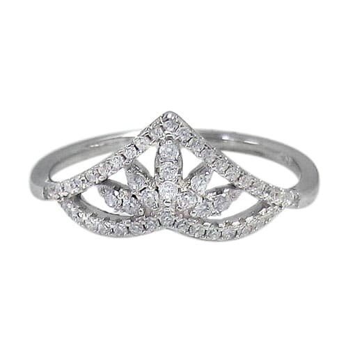 Sterling Silver With Rhodium, Crown Ring With Cubic Zirconia, 9mm Width