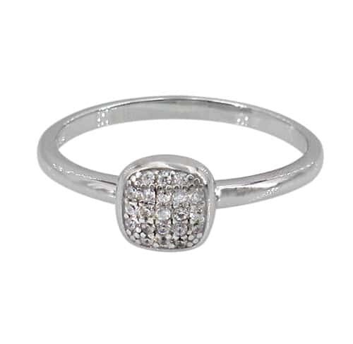 Sterling Silver With Rhodium, 7X7mm Square Ring With Cubic Zirconia, 2mm Band