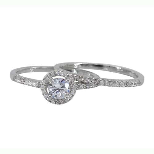 Sterling Silver With Rhodium, Ring Set With 5mm Cubic Zirconia, 2mm Band