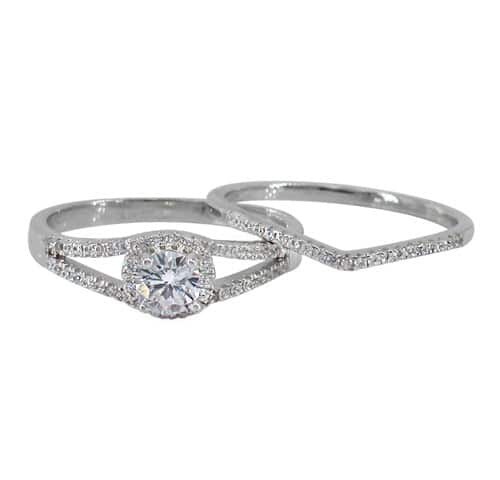 Sterling Silver With Rhodium, Ring Set With 5mm Cubic Zirconia, 2mm Band