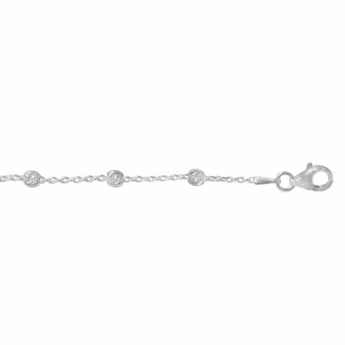 Sterling Silver Anklet, Diamond Cut Bead With Oval Link