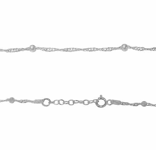 Sterling Silver Anklet, Singapore Chain With 3mm Ball Bead