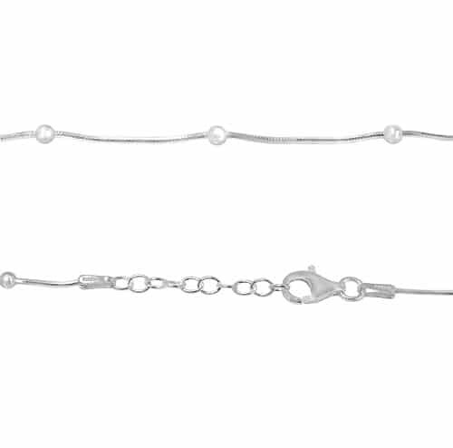 Sterling Silver Anklet, 8 Sided Snake Chain With 2.5mm Ball Bead