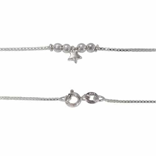 Sterling Silver Anklet, 3Mm Ball And 4Mm Star Charm