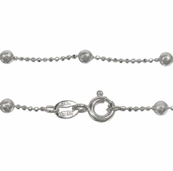 Sterling Silver Anklet, Diamond Cut Bead With 3mm Ball