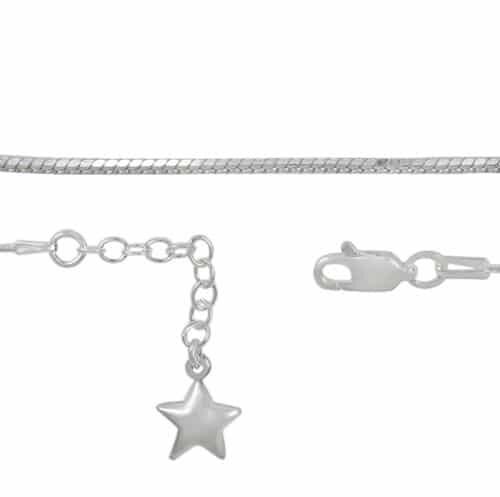 Sterling Silver Anklet, 8 Sided Snake Link