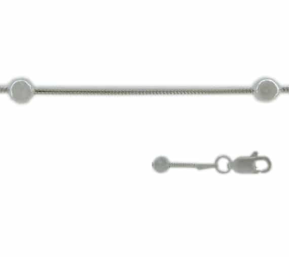 Sterling Silver Anklet, 1.2mm 8 Sided Snake Link With Balls