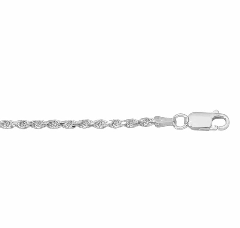 Sterling Silver Anklet, 2.3mm Diamond Cut Rope Link