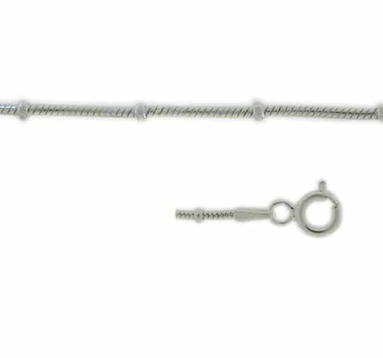 Sterling Silver Anklet, 1.2mm Snake Link With Rings