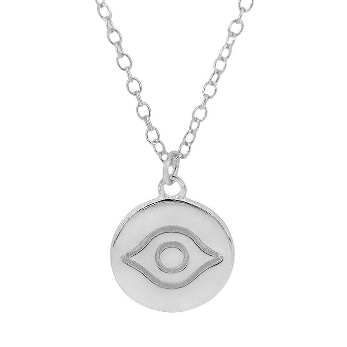 Sterling Silver With Rhodium, 10mm Evil Eye Necklace