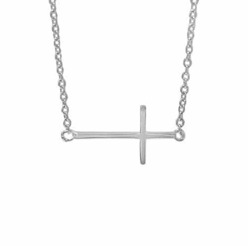 Sterling Silver With Rhodium, Sideways Cross (22X14mm) Charm