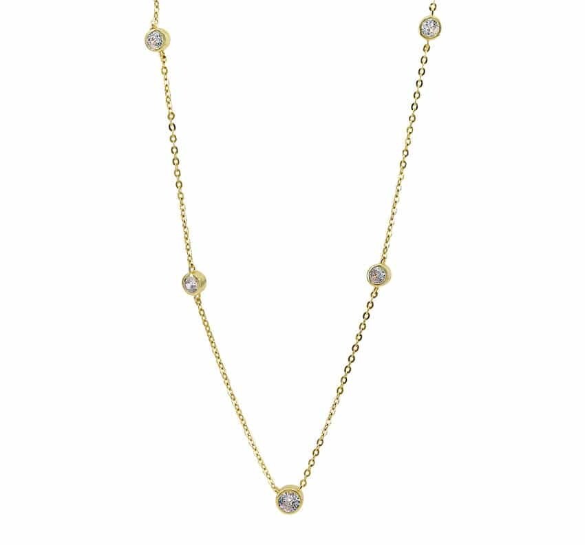 Sterling Silver With Gold, Graduated Cubic Zirconia Necklace