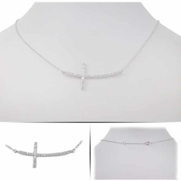 Sterling Silver With Rhodium, Sideways Cross (18X40mm) Charm