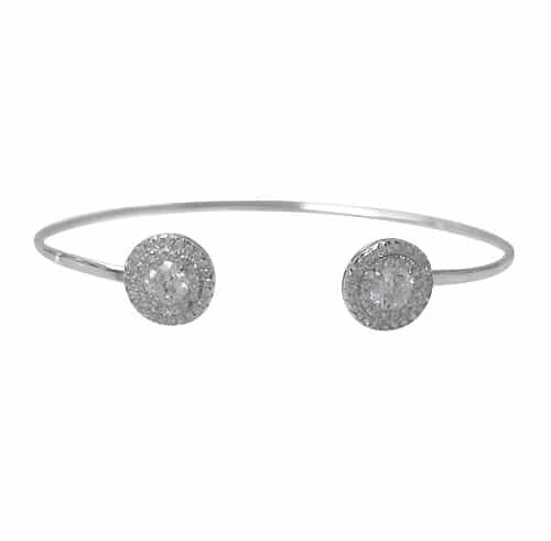 Sterling Silver With Rhodium, 11mm Stone Charm Cuff Bracelet