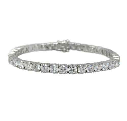 Sterling Silver With Rhodium, Round Cubic Zirconia Tennis Bracelet With Security Clasp