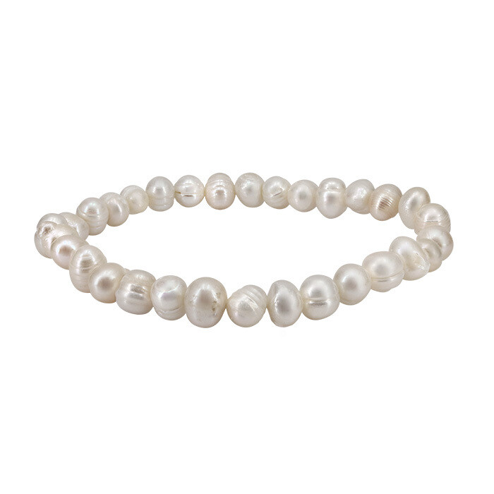 White Freshwater Pearl Elastic Bracelet, 6X8mm