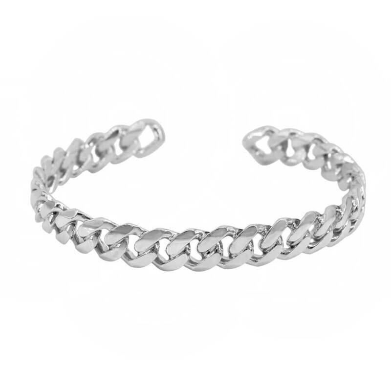 Sterling Silver, Curb Chain Bangle, 7mm Width