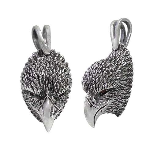 Sterling Silver, Bird Head Pendant With Red Cubic Zirconia. Approximate Pendant Size: 28mm L X 14mm W
