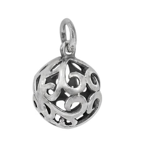 Sterling Silver Filigree Ball Pendant, 11mm Diameter Frame