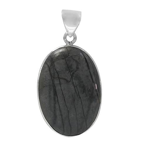 Sterling Silver, Smooth Oval Picasso Jasper Pendant. Approx Stone Size: 40-45mm L X 28-33mm W X 6mm T