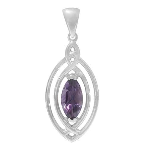 Rhodium Plated On Sterling Silver, Faceted Marquise Shape Stone Pendant. Colour And Size May Vary. Approx Size: 28mm L X 15mm W(Frame) And 13X6mm(Stone)