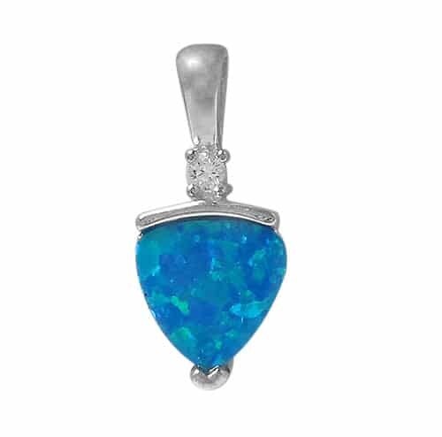 Rhodium Plated On Sterling Silver, Flat Triangular Shape Stone Pendant With Cubic Zirconia. Approximate Frame Size: 13mm L X 8mm W