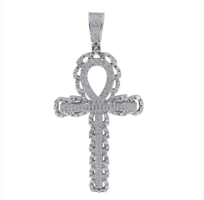 Sterling Silver With Rhodium, 30X50mm Cross Pendant With Cubic Zirconia