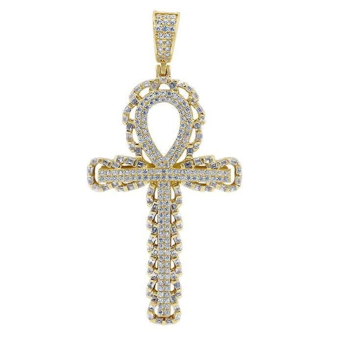 Sterling Silver With Gold, 30X50mm Cross Pendant With Cubic Zirconia