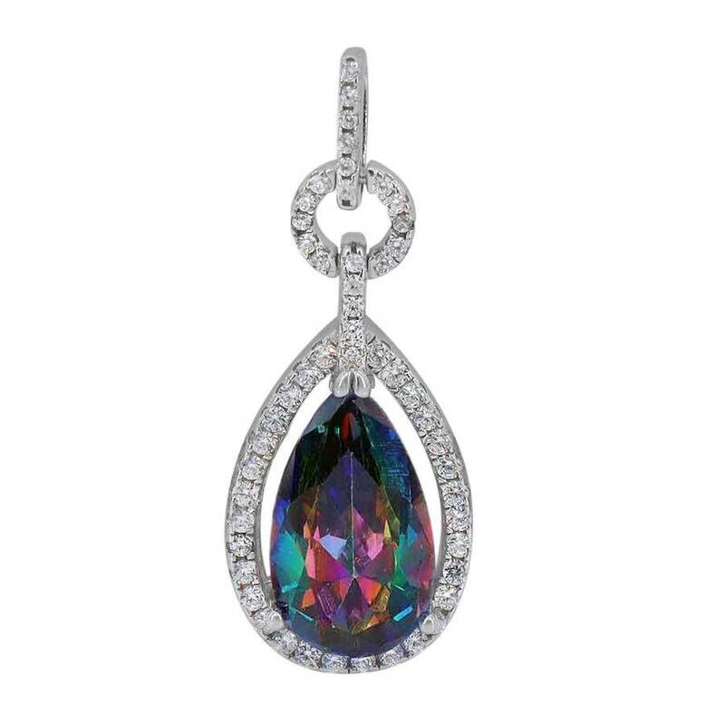 Sterling Silver With Rhodium, 15X8mm Mystic Cubic Zirconia Pendant
