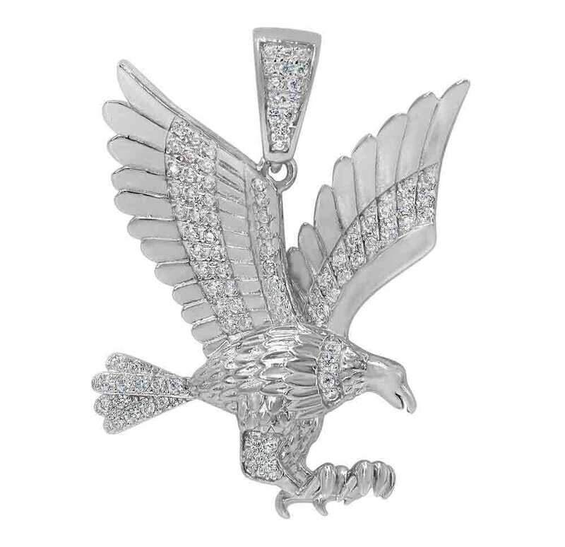 Sterling Silver With Rhodium, 37X35mm Eagle Pendant With Cubic Zirconia