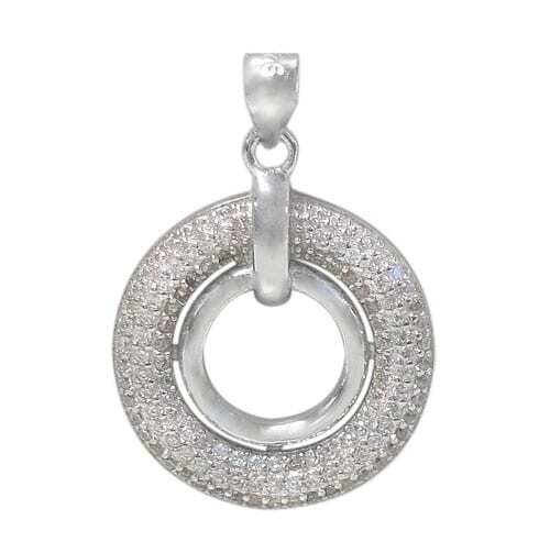 Rhodium Plated On Sterling Silver, Circle Pendant With Faceted Stone. Approximate Frame Size: 19.5mm Diameter X 2.5mm Thickness