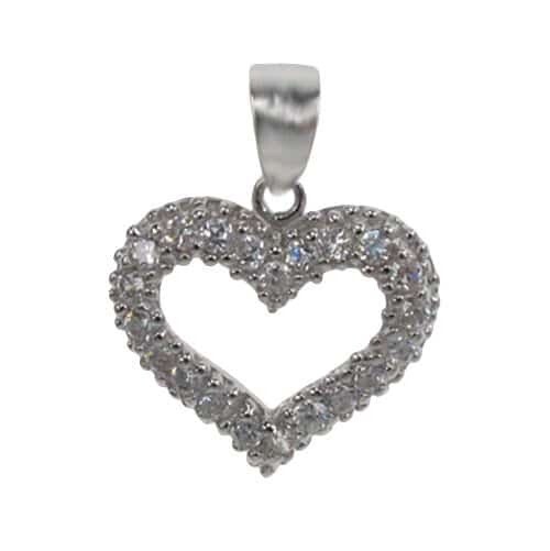 Rhodium Plated On Sterling Silver, Fancy Heart Shape Stone Pendant. Approx Pendant Size: 16mm L X 17mm W